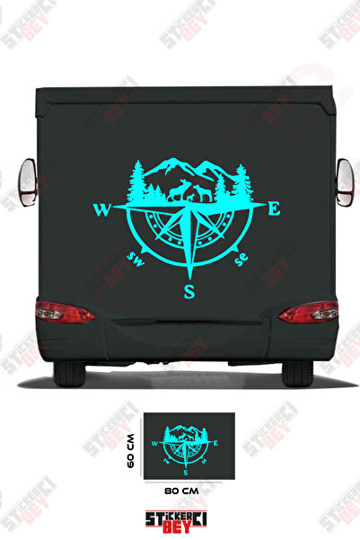 STİCKERCI BEY ملصق للعربات المتنقلة بتصميم الجبل والبوصلة