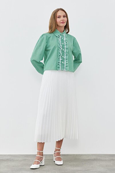 Blue Morpho Leather-Look Buy Elastic Unlined Long Pleated Skirt