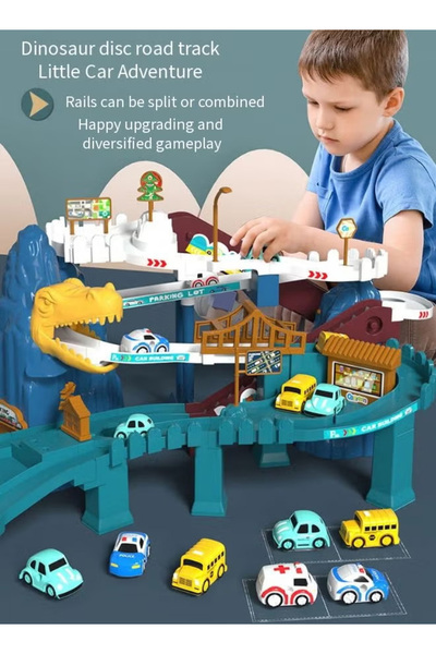 Generic Dinosaur racing track toy set, includes 10 mini race cars, suitable for children aged 3-8