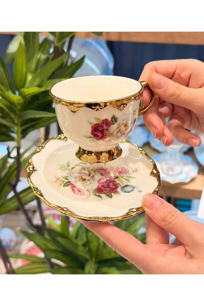 Onedekor 6-Person Porcelain Hermia Coffee Cup Set - 90 ml