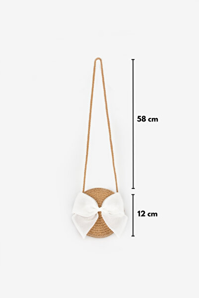 Le Mabelle Geantă de paie pentru fetiță cu fundă maro albă