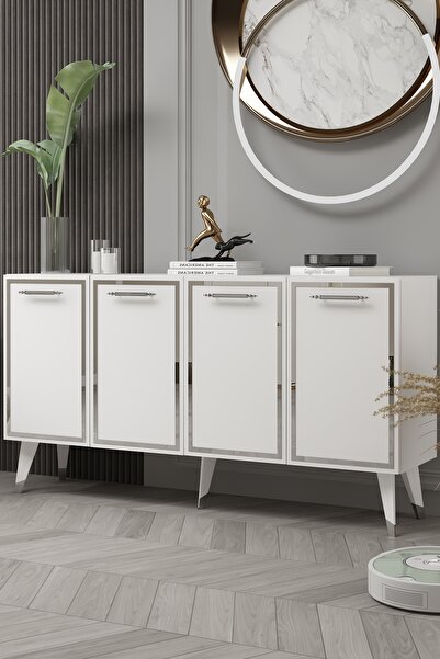 cantek dizayn 8225-128CT KB150 KONSOL,TV ÜNİTESİ BEYAZ-GÜMÜŞ