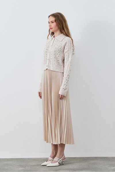 Blue Morpho Leather-Look Buy Elastic Unlined Long Pleated Skirt