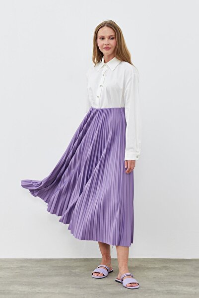 Blue Morpho Leather-Look Buy Elastic Unlined Long Pleated Skirt