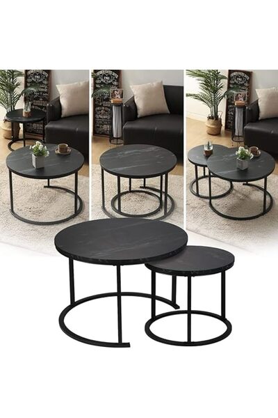 Twinkle Mart Round Marble Nesting Coffee Table Set of 2