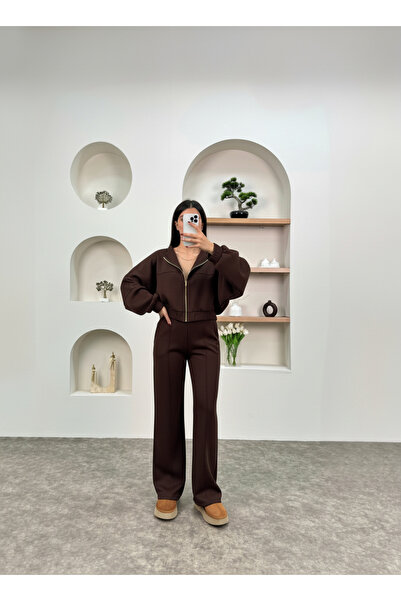 YAKAMEL Дамско бомбър яке с висока талия и широки крачоли