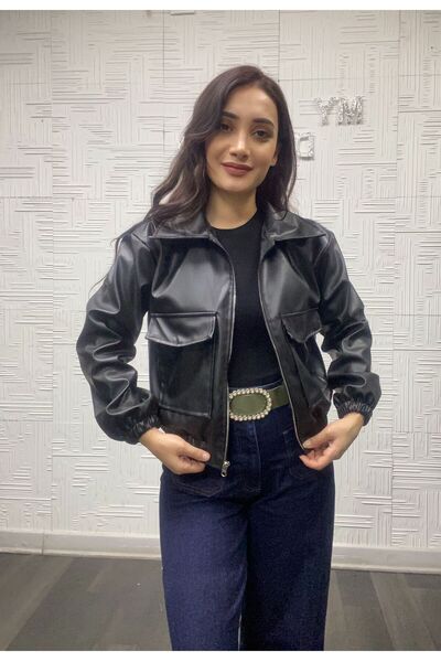 My Destino Short Black Crop Leather Jacket