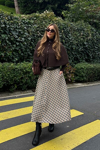 Laluvia Cream Plaid Skirt