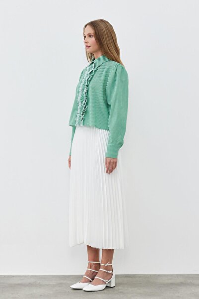 Blue Morpho Leather-Look Buy Elastic Unlined Long Pleated Skirt