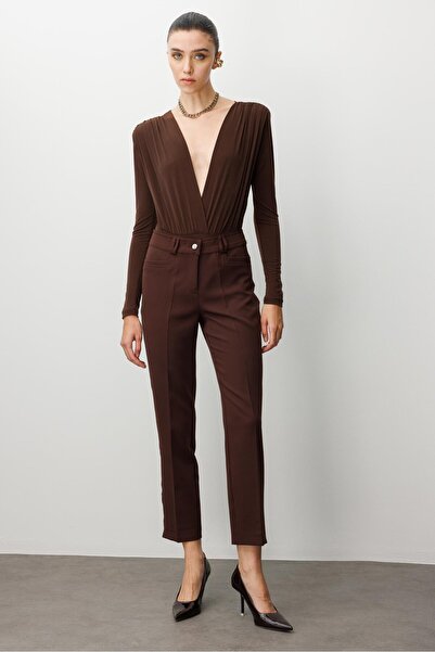 Moda İlgi Modailgi Köşe Cep Dar Paça Pantolon Kahve