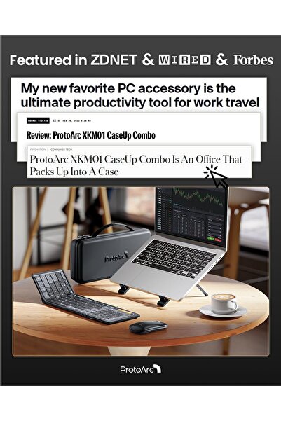 ProtoArc Foldable Keyboard & Mouse Combo XKM01 CaseUp with Laptop Stand (Black & Gray)