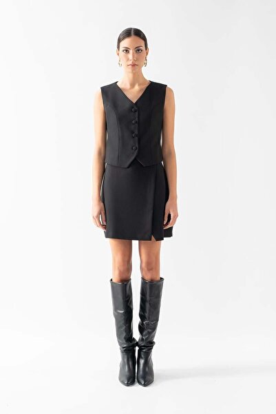 Spazio Rudakova V Yaka Kulplu Klasik Yelek SİYAH