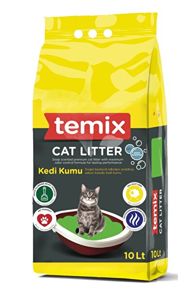 temix Koku Hapseden Topaklanan Tozsuz Doğal Bentonit Kedi Kumu Sabun Kokulu 1...