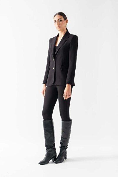 Spazio Cristano Klasik Yaka Bele Oturan Cep Kapaklı Ceket SİYAH