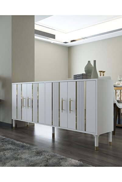 cantek dizayn 8228-128CT KX180 KONSOL,TV ÜNİTESİ BEYAZ-ALTIN