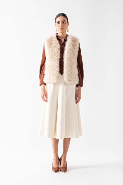 Spazio Fiorello Yakasız Kolsuz Peluş Yelek EKRU