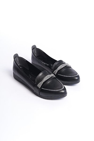 asmi shoes Women's Sansa Black Stone Detailed Casual Ballerinas