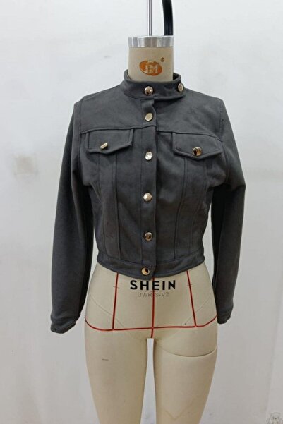 Mossta Buttoned Winter Judge Collar Short Suede Jacket - Gray