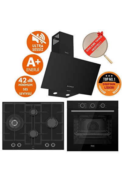 Ferre FryArt&SilentArt Jona Sessiz Yeni Seri Siyah Ankastre Set (D086-SA + QX...