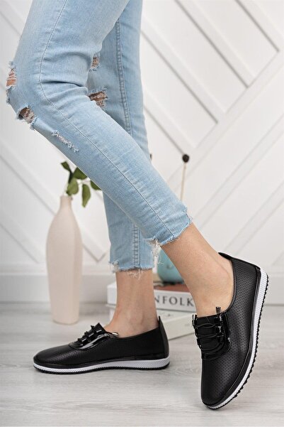 asmi shoes Women's Aren Black Perforated Daily Orthopedic Shoes