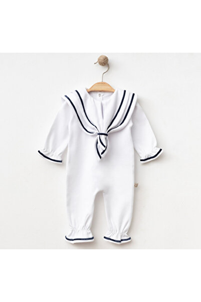 ATELİER GİZEM Baby Boy Sailor Jumpsuit White Navy Blue