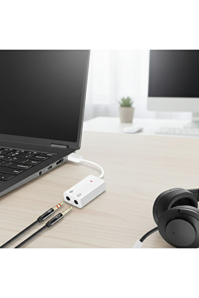 VOREX Gabble 7.1 USB Ses Kartı - Mikrofon Kulaklık Adaptörü - Tak Çalıştır PC/PS4/PS5 Uyumlu