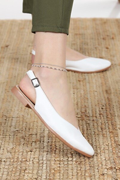 asmi shoes Γυναικείες καθημερινές μπαλαρίνες Misty White με ανοιχτή πλάτη