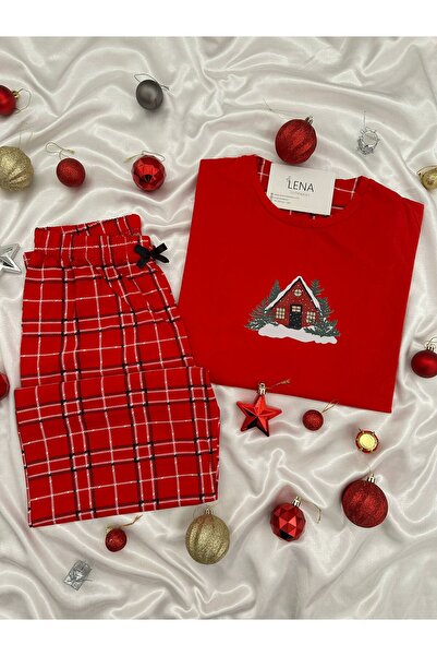 Lena Homewears New Year's Red House Patterned Women's Pajama Set