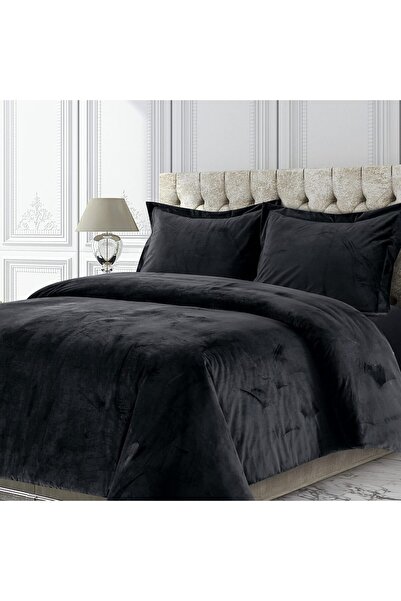Tribeca Living طقم لحاف فينيس فيلفيت قصة فضفاضة ، 3 قطع، مقاس كينج، أسود