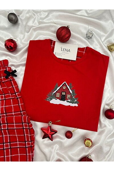 Lena Homewears New Year's Red House Patterned Women's Pajama Set