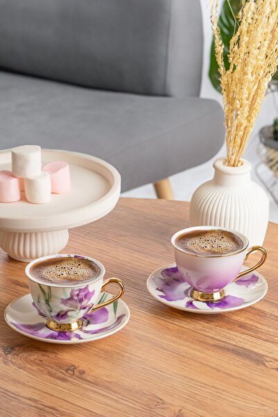Paçi 101757 Orchid Gold Yaldızlı Desenli Fincan Takımı Porselen Türk Kahvesi 6 Kişilik 12 Parça