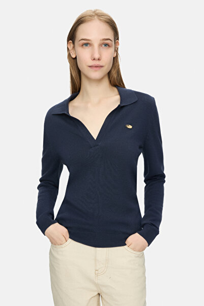 UCLA Irene Navy Blue Polo Neck Knitwear Metal Logo Standard Fit Women's Knitwear
