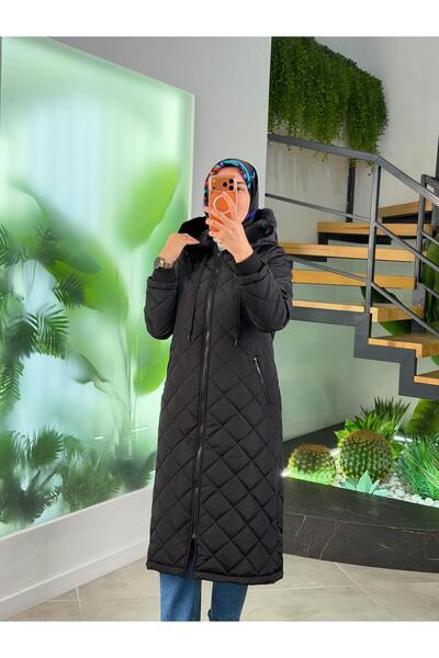 Armine Trend Hooded Fur Detailed Puffer Coat 25Kt702 Black