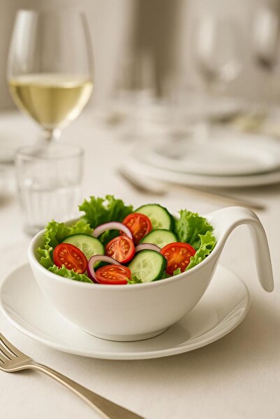 isra kristal طقم من وعاءين للسلطة والتقديم مع مقابض سيراميك - مجموعة أوعية تقديم عصرية - وعاء مع مقابض لشخصين