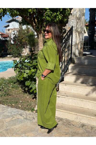 Punta Otantik Nc25446 Italian Velvet Sequin Pants Blouse Set Pistachio Green