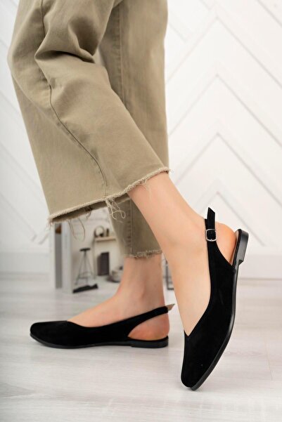 asmi shoes Women's Misty Black Suede Open Back Pointed Toe Daily Ballerinas