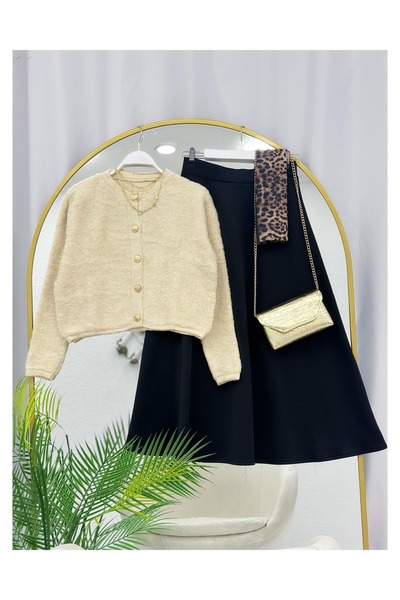 YEDİLALE Towel Knit Cardigan Flawed Skirt Double Set [Cardigan Std Size, Skirt Size Included]