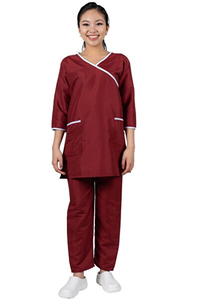 ABSHIR طقم زي خادمة/خادمة/مربية أطفال، أكمام 3/4 وبنطلون، مع جيوب أمامية، قطن