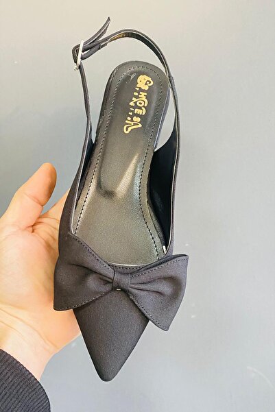 asmi shoes Sista Black Fabric Bow Open Back 2 cm Heeled Pointed Toe Ballerinas
