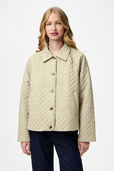 PIECES Women's Light Quilted Jacket - Lightweight Padded Waterproof Buttoned Coat