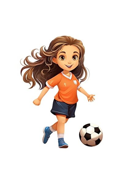 OEM Autocolant - Fată jucând fotbal, vinil PVC, margini albe, 15 cm