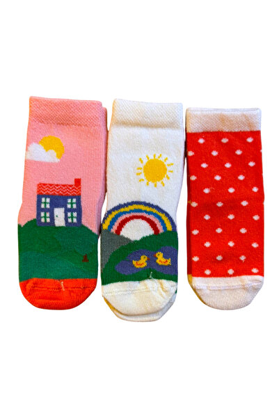 Fil Kids Girl's Winter Socks Cotton Fabric 3-Piece Pink White Red Polka Dot H...