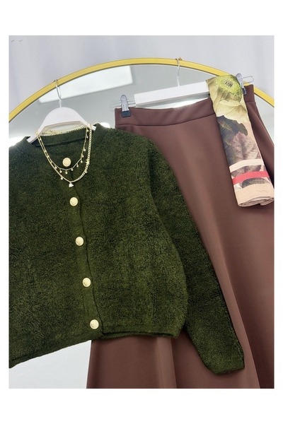 YEDİLALE Towel Knit Cardigan Flawed Skirt Double Set [Cardigan Std Size, Skirt Size Included]