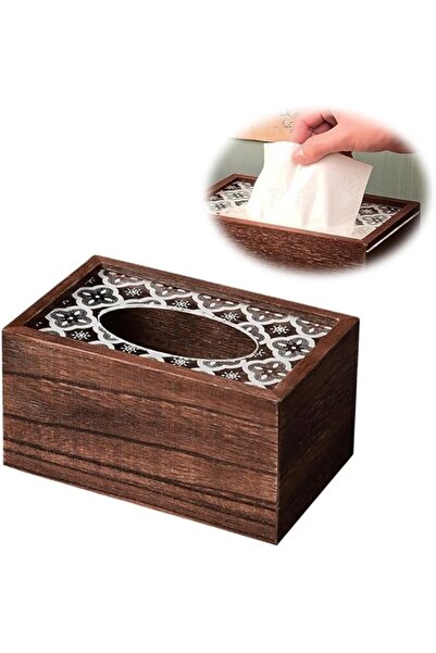 AZONEE Wooden Tissue Box Cover - Retro Napkin Dispenser (6.69x4.33x3.54 in)