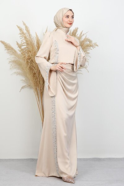 lizatesettür Mihrimah Saten Abiye Krem