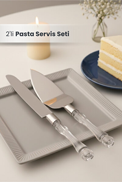 Orvila 2'li Kristal Saplı Pasta Servis Seti Spatula Bıçak Sunum Servis Seti