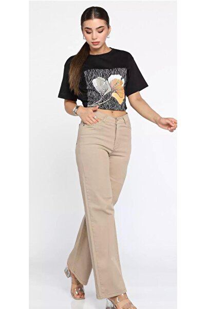 LA TUBA New Product//High Waist//Flexible//Slop//Women's Palazzo Jeans