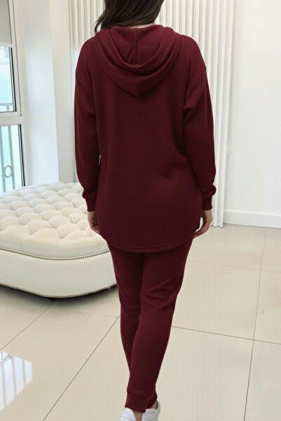 Mossta Hooded Pocket Meloni Blouse Trousers Double Suit - Claret Red