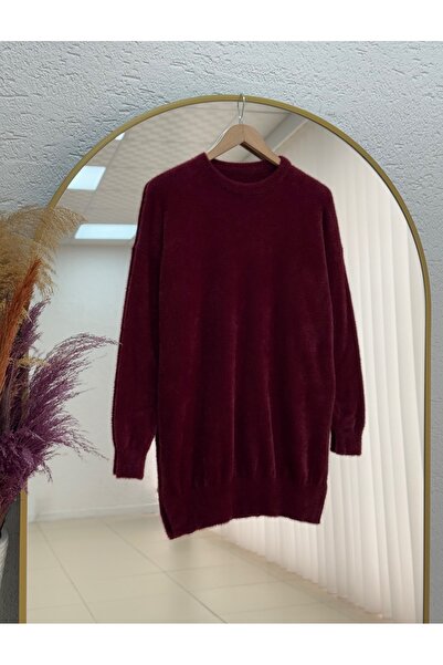 MİHRA STORE Fabiana Side Slit Long Soft Sweater-Zİ5255 Burgundy