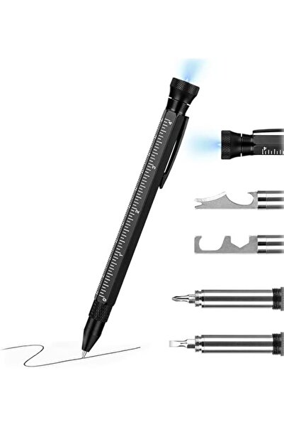 AZONEE قلم متعدد الاستخدامات ١٢ في ١ مزود بمصباح LED، وقلم، ومسطرة، ومفكات بر...